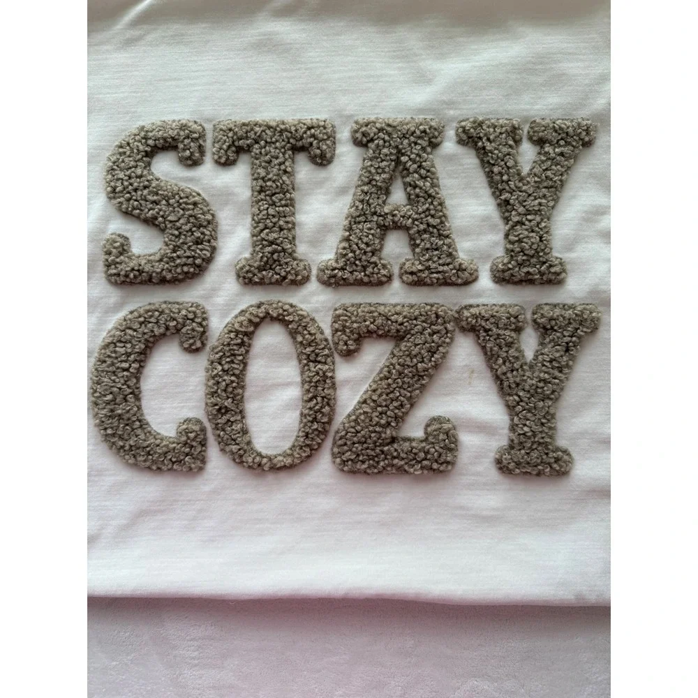 Pottery Barn STAY COZY Teddy Faux Fur Applique Pillow Cover 20